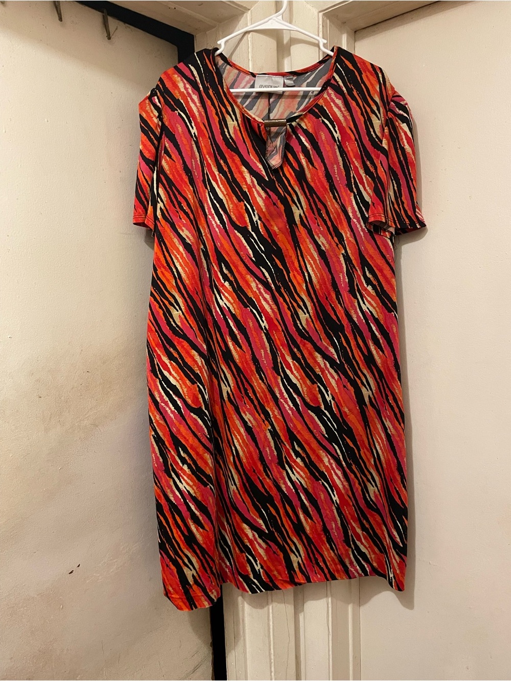 Avenue Vibrant Red-Orange Multi-Stripe Mini Dress 2X